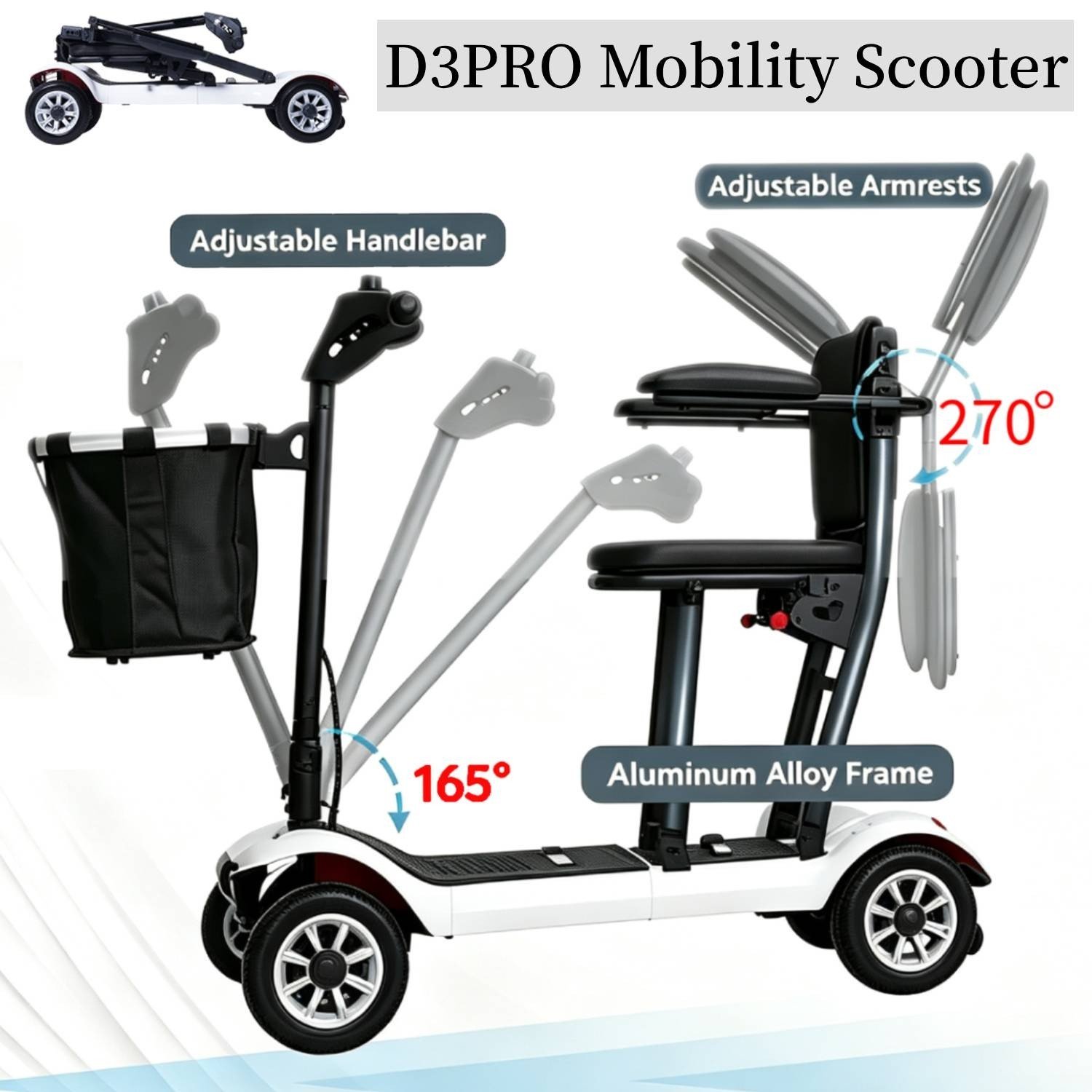 39Lb Ultra-Lightweight 4-Wheel Mobility Scooter - Portable & Foldable Scooter