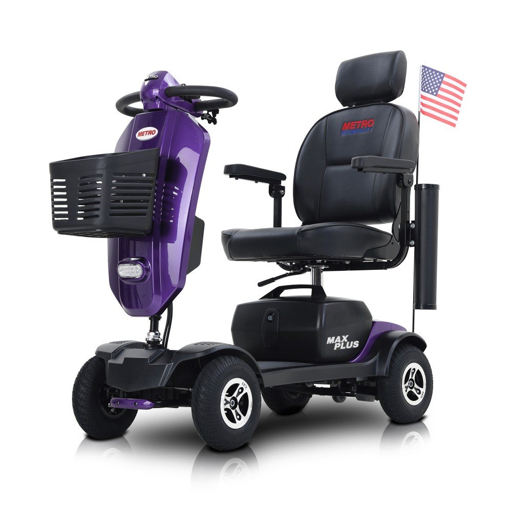 4‑Wheel Compact Mobility Scooter, 2×20AH Lead‑Acid Battery 16 Miles, Dark Purple