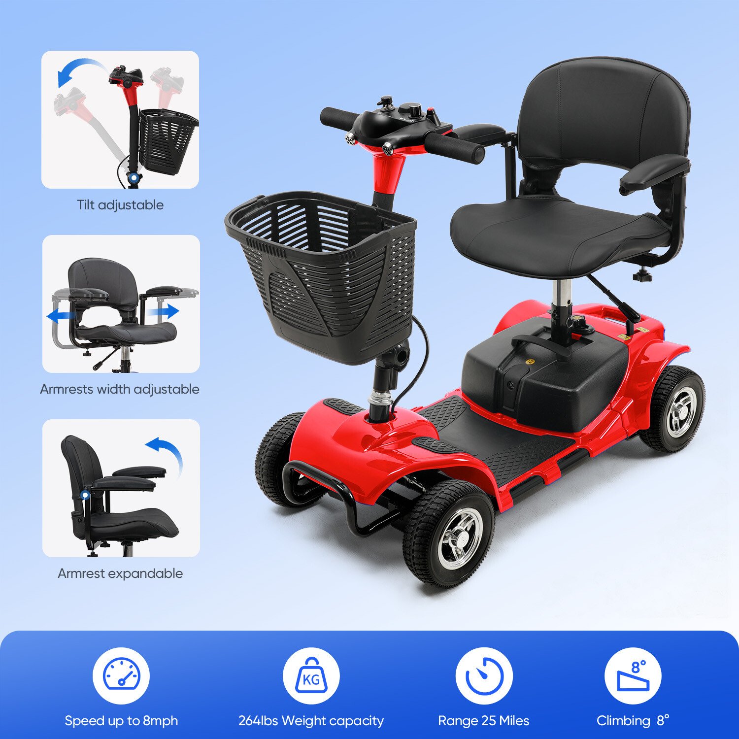 4 Wheels Mobility Scooter Power Folding Travel Electric Wheelchairs Scooters
