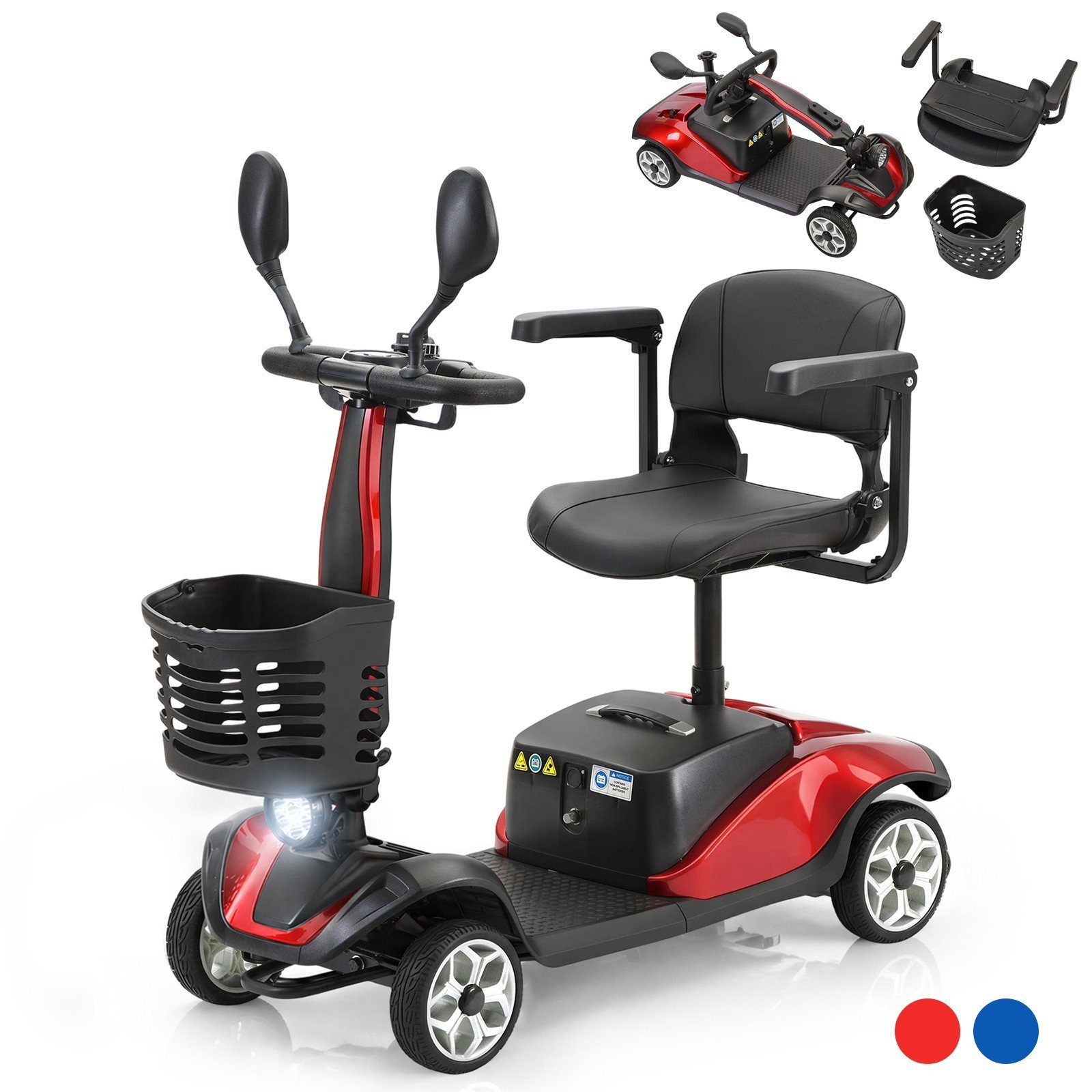 4.85mph Mobility Scooter Foldable 4-Wheel Scooter Seniors Adults 15 Mile
