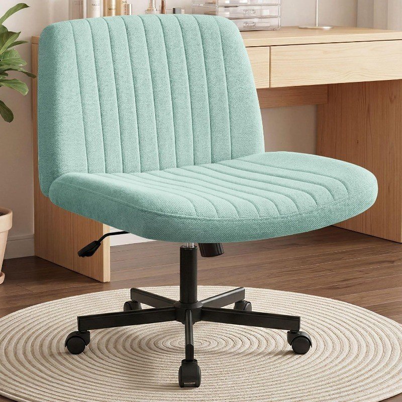 Factory Criss Cross Chair, Wide Fabric Vanity Desk Seat, Mint Wheel