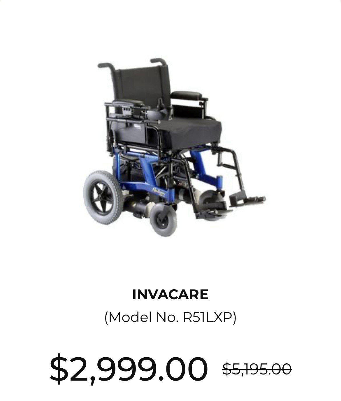 Invacare R51LXP Power Wheelchair Blue/Black 6 mph 300 lb Capacity