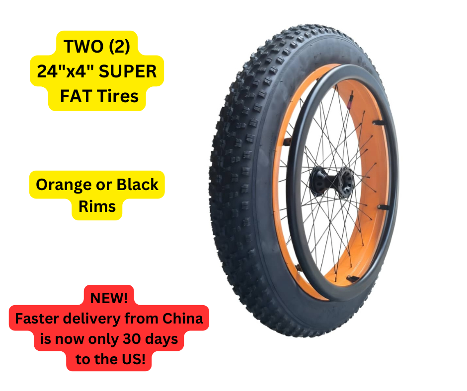 Pair of 24"x4.0 (507) Super FAT Wheelchair Wheels with Axles & Spacers (NEW)