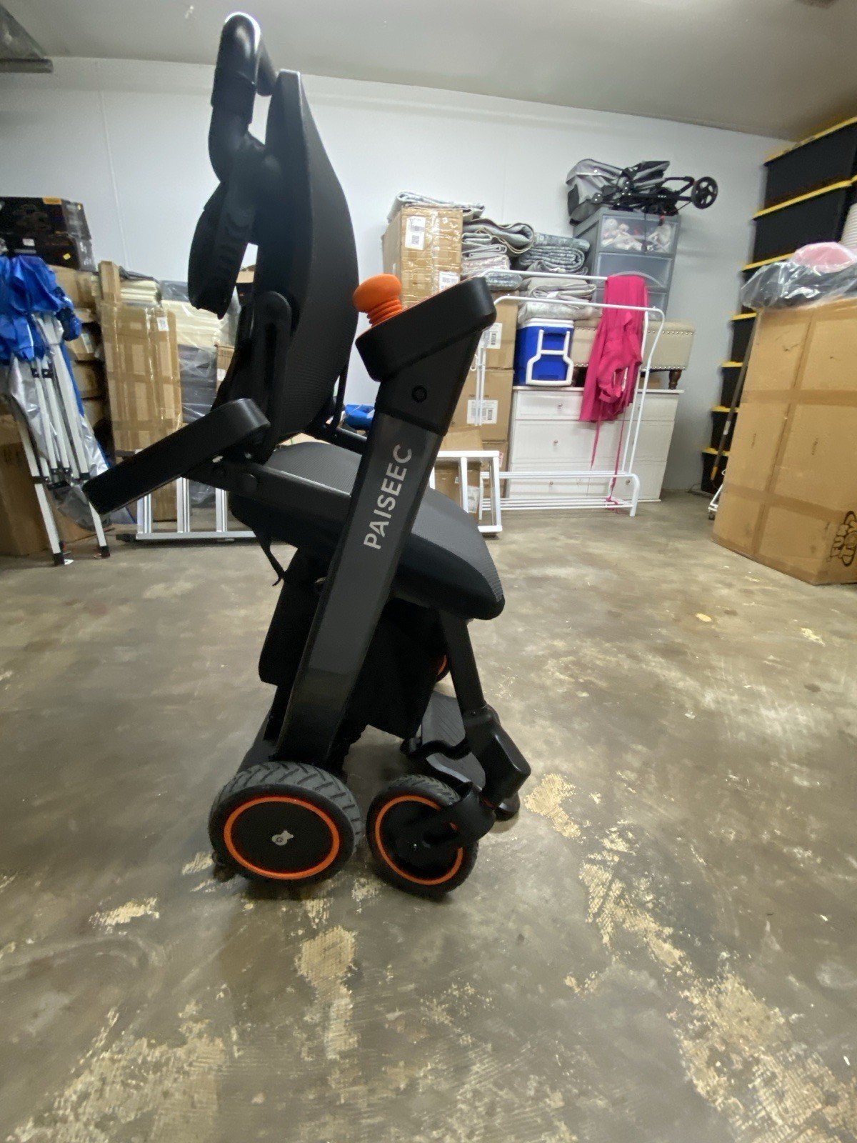 PAISEEC Foldable Electric Powerchair 4-Wheel w/ Joystick, Black/Orange