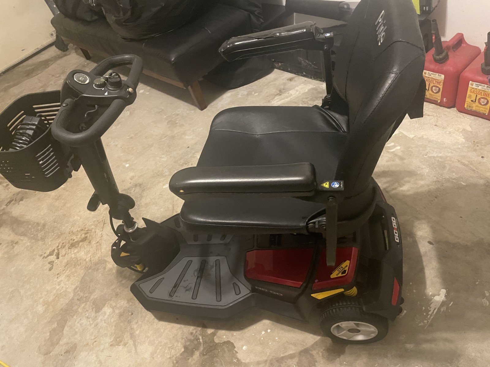 Pride Go-Go 4-Wheel Mobility Scooter, Basket, Padded Armrests, Black/Red