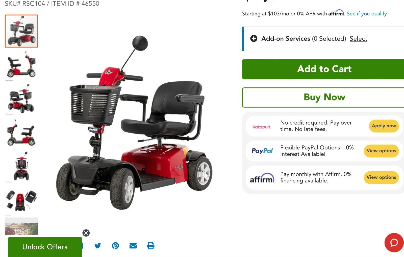 Red Mobility Scooter with tailgate hitch carrier