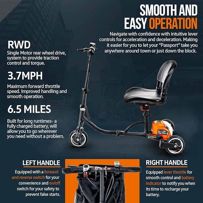 SuperHandy 3 Wheel Mobility Scooter Electric Powered Lightest GUT112 - ORANGE