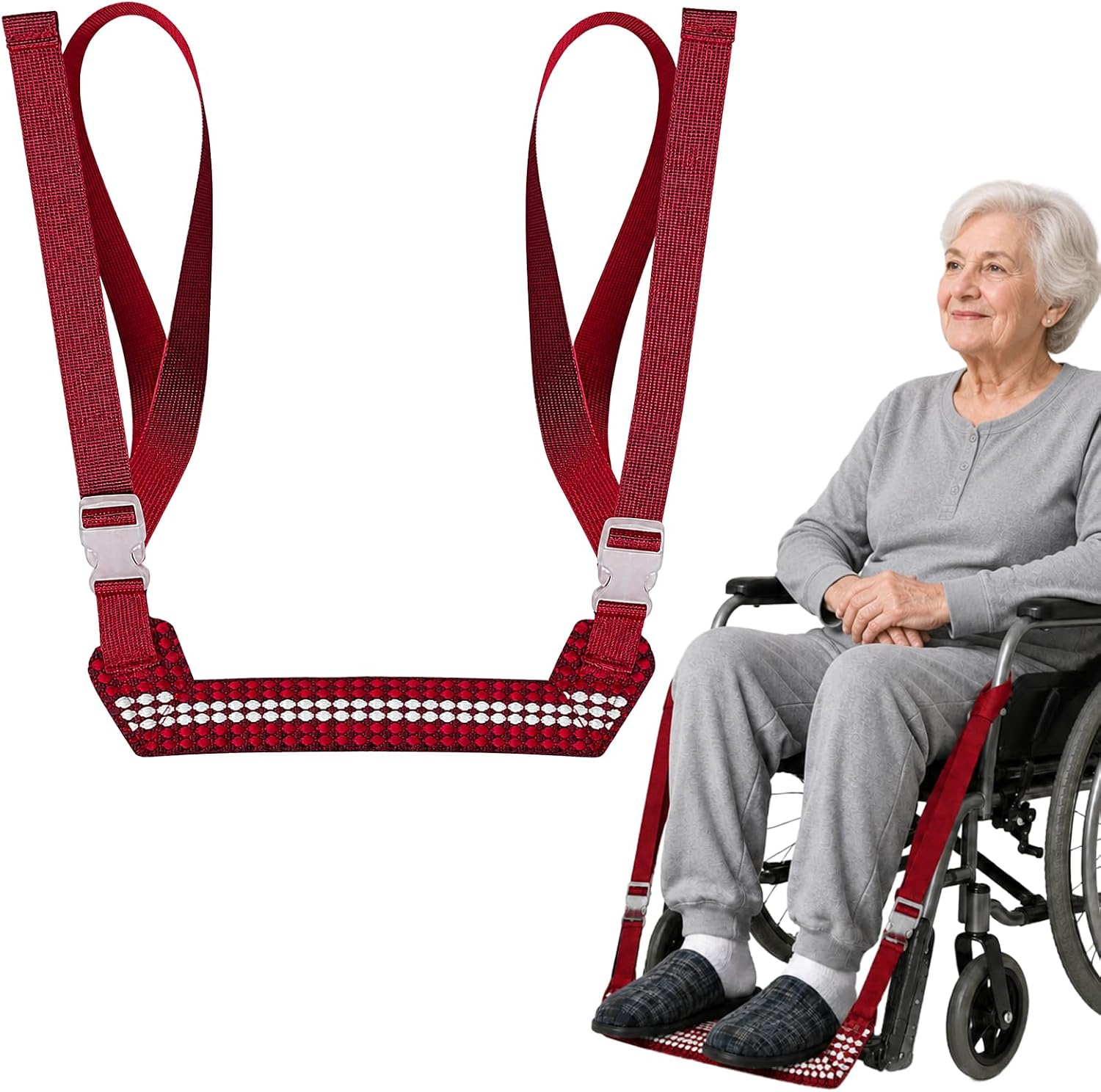 Wheelchair Footrest Strap with Buckles, Fits 32"-39" Seat Widths, 1 Pack